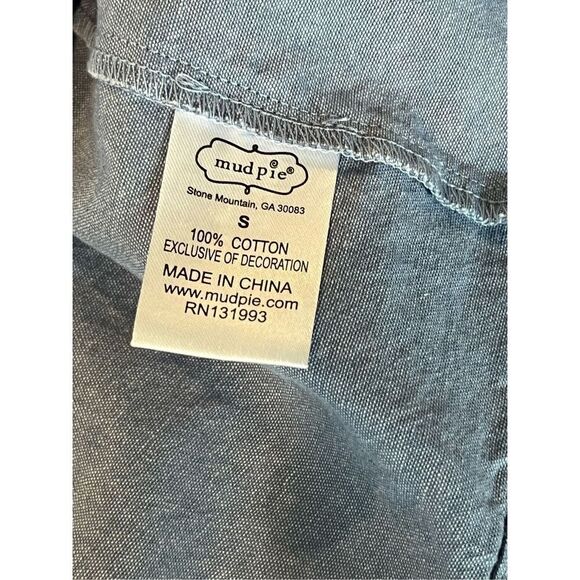 Mud Pie Chambray Blue 3/4 Embroidered Bell Sleeves Shift Dress Sz Small‎ - Picture 10 of 12